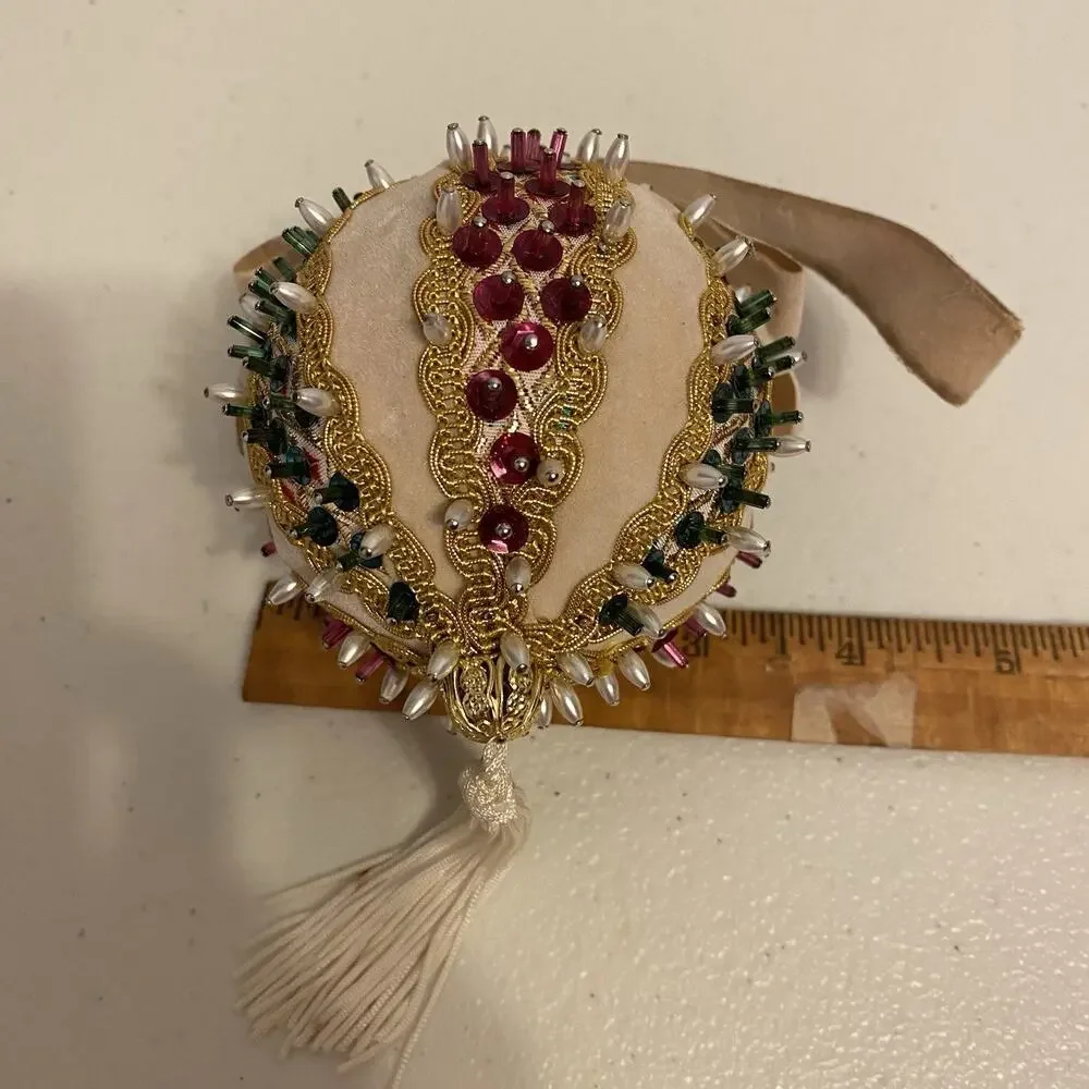 Vintage handmade Sequins beaded Christmas Ornament completed Spike Ball Tassel
